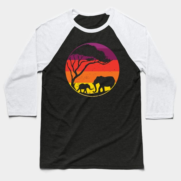 Vintage Elephant Sunset Colors Silhouette Baseball T-Shirt by TeddyTees